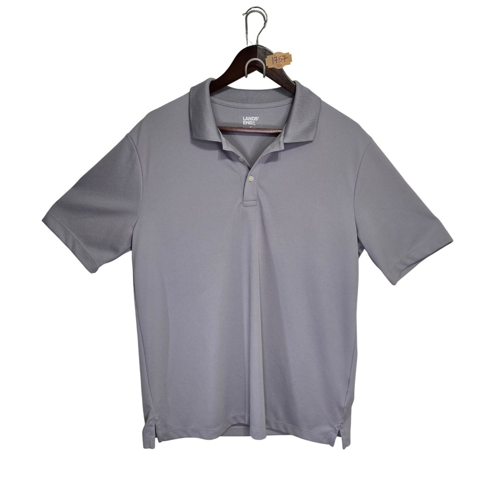Lands End Mens Gray Short Sleeve Performance Mesh Polo Shirt Size M 38-40
